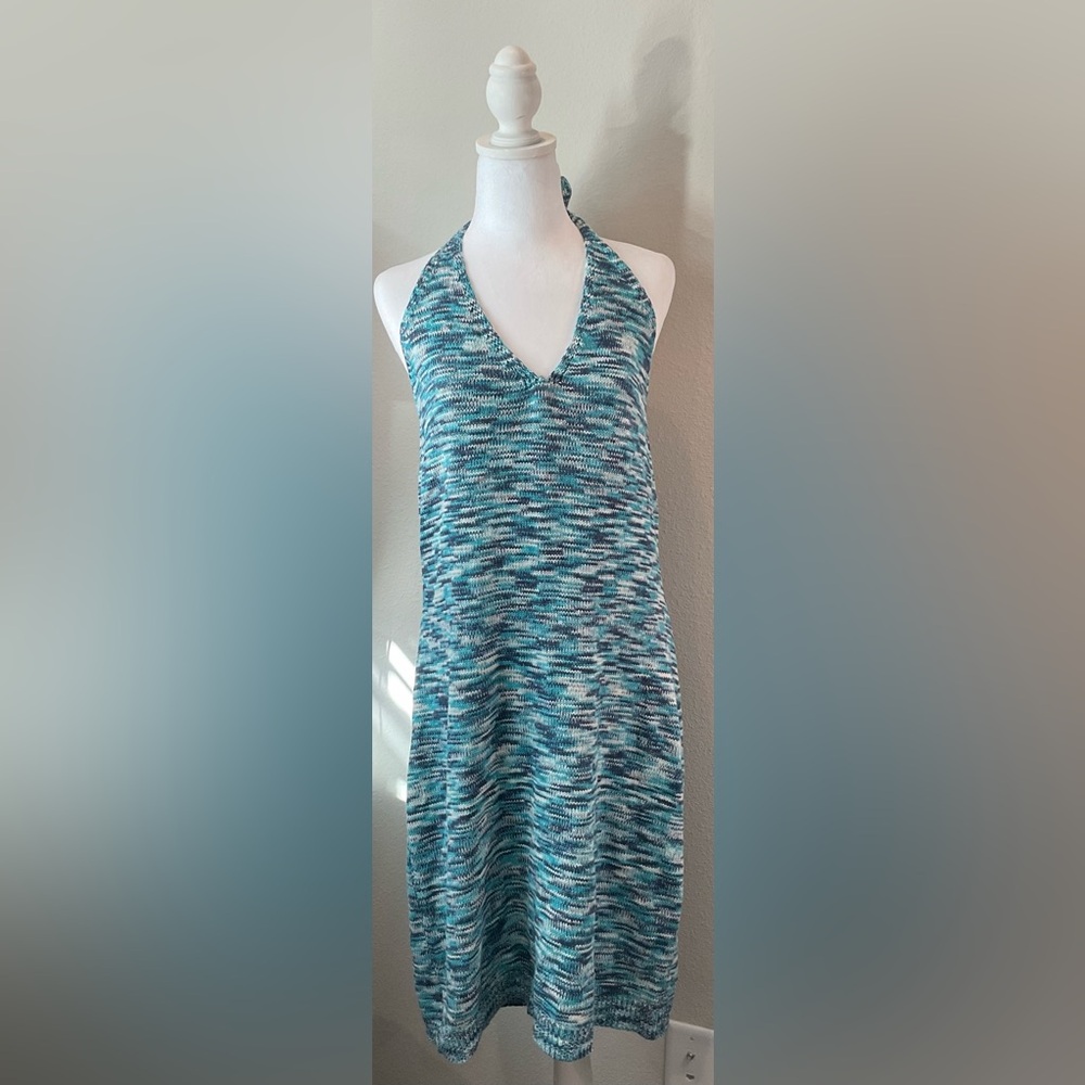Fashion Nova Blue and White Halter Sweater Dress